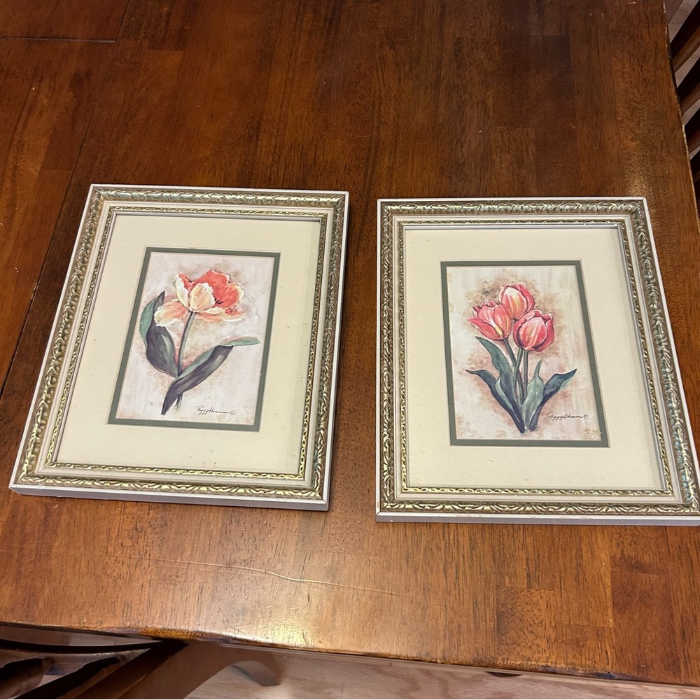 Two Peggy Abrams Tulip Prints frames are 9.5 * 11.5